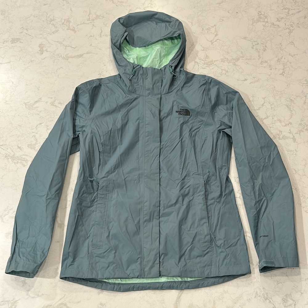 North Face Sea Green Rain Jacket Hooded Wind Breaker | M